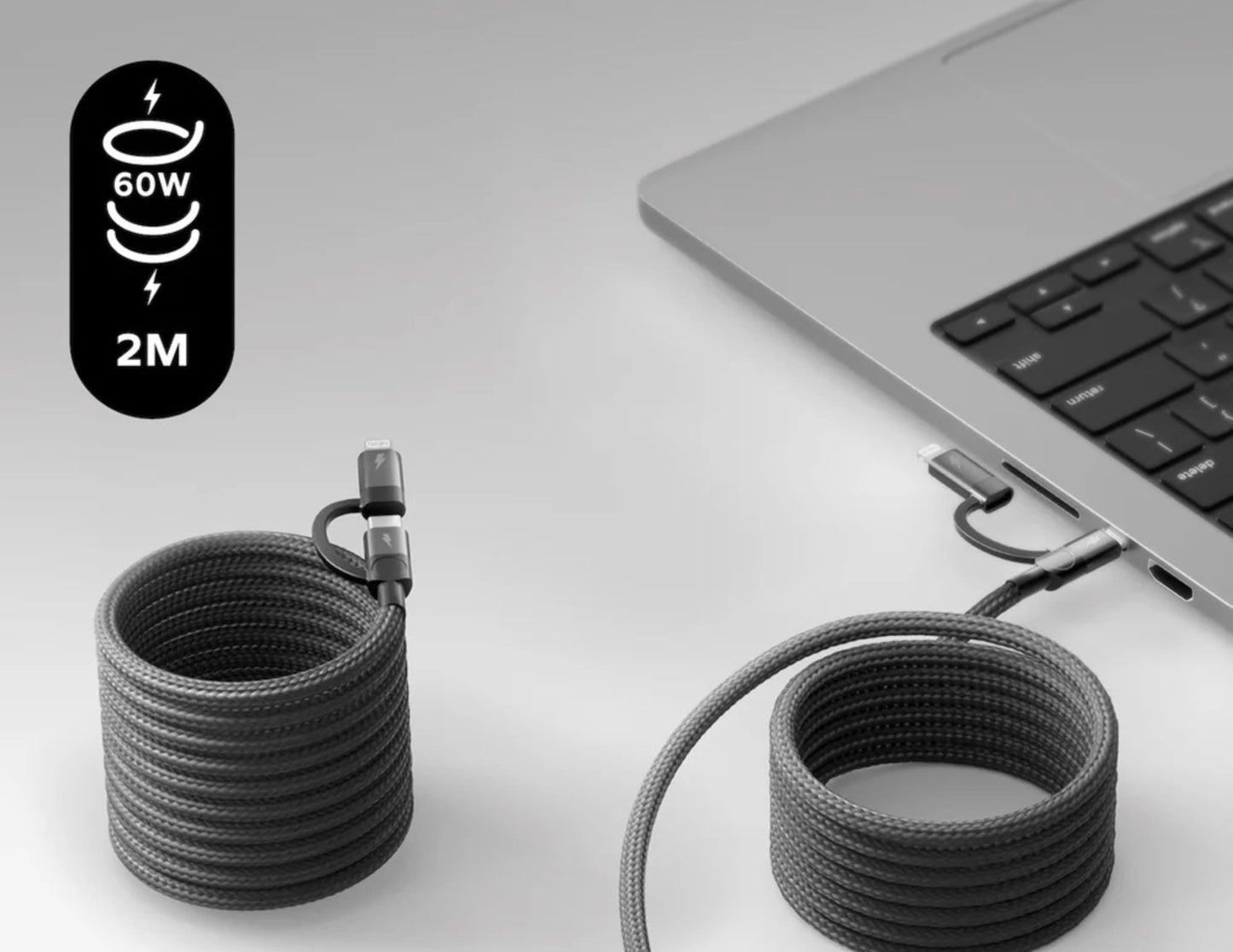 كابل موماكس ماج لينك دوو المغناطيسي 2 في 1 (من USB-C إلى USB-C وLightning) - شحن سريع 60 وات بطول 2 متر