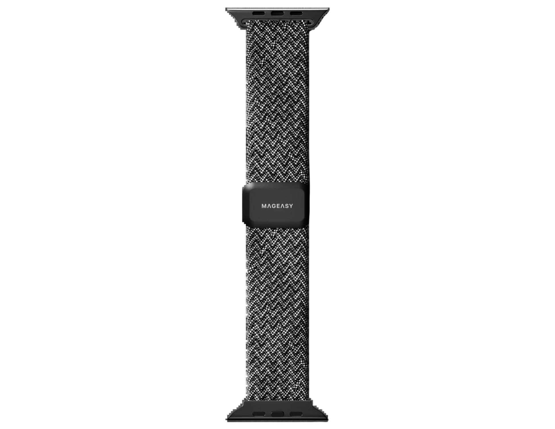 Black and gray patterned smartwatch band on a white background