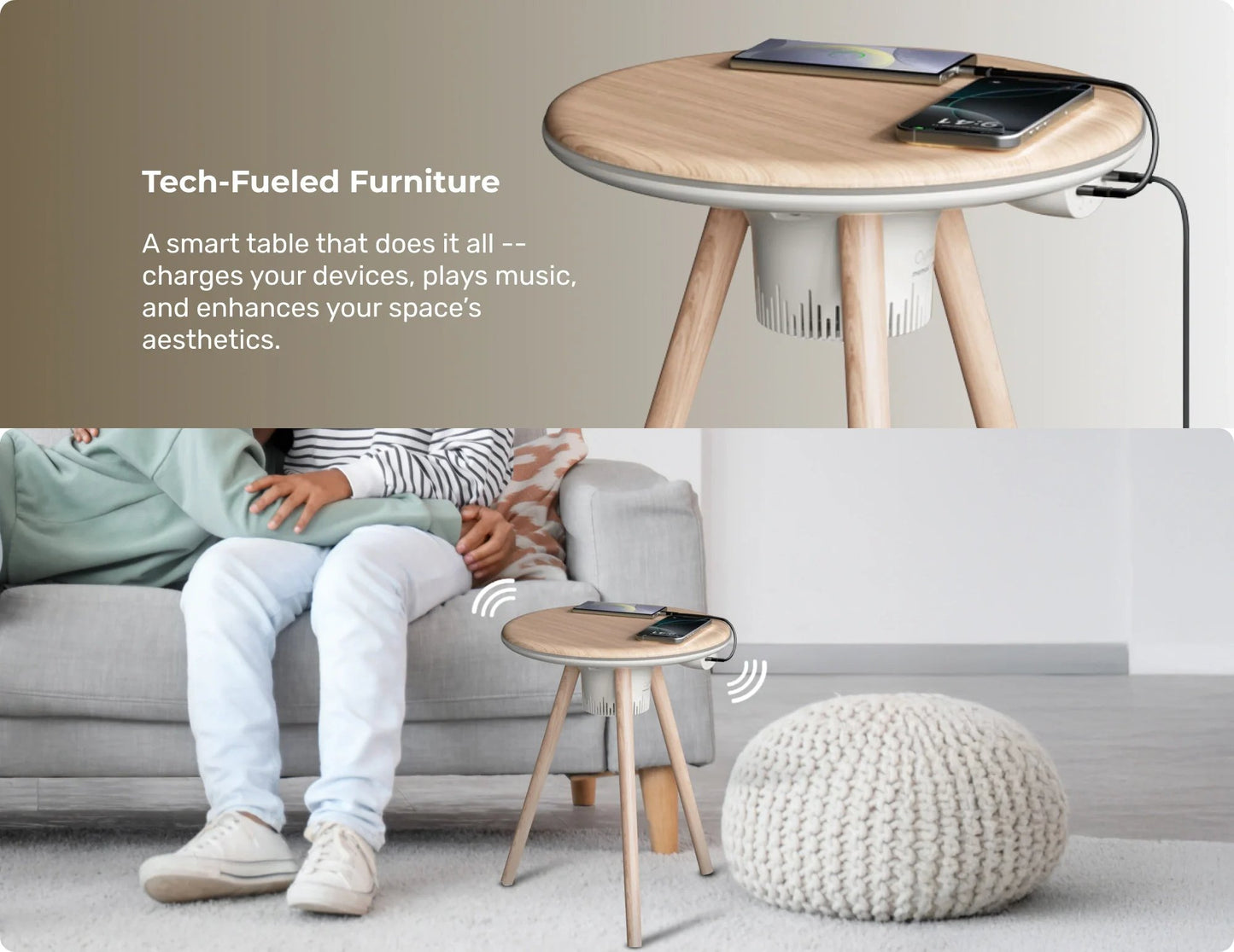 Momax Cymbal QC7W Smart Foldable Table – Wireless Charging, Speakers, LED Lights
