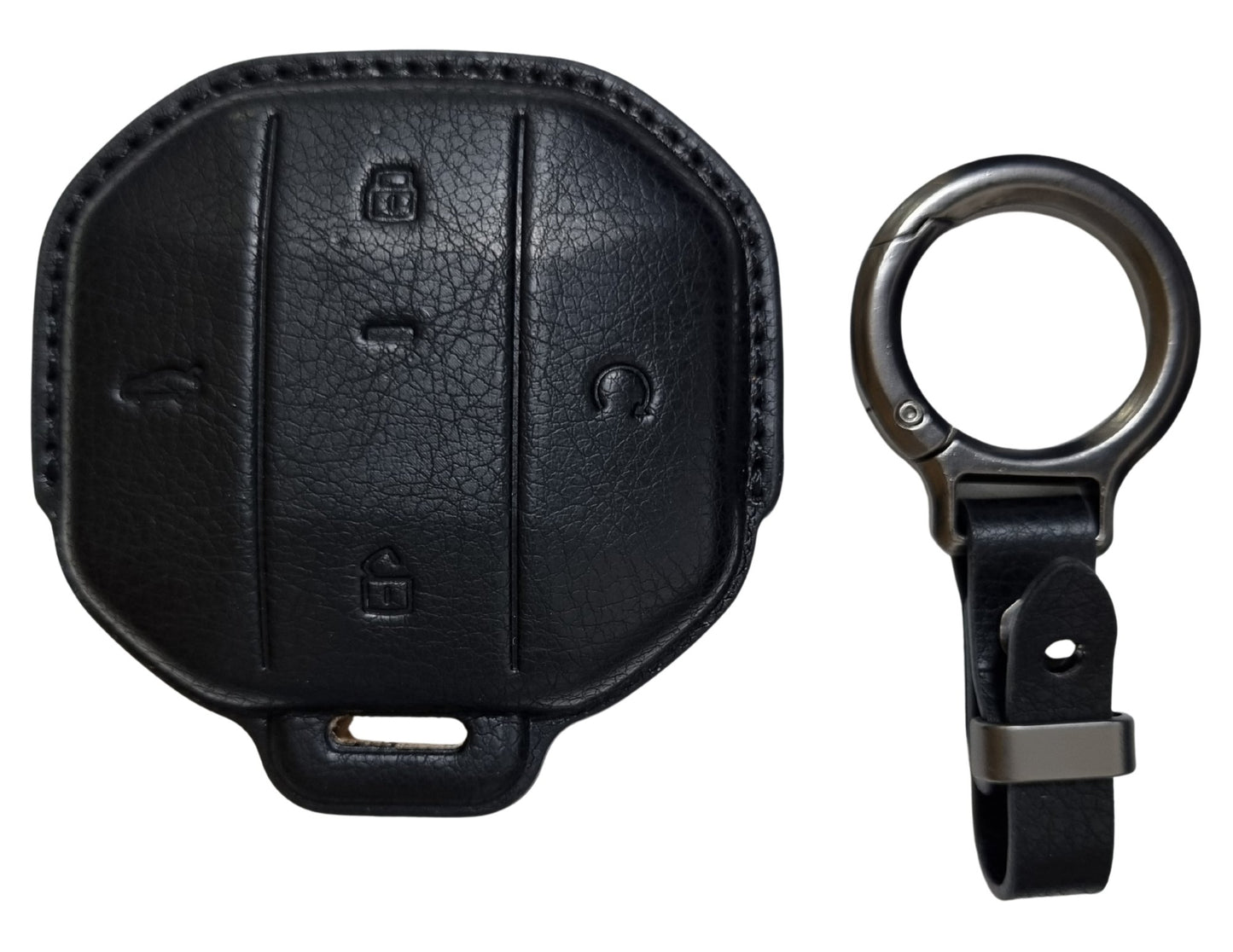 Black Jetour Hybrid Car Key Cover – Alcantara / Leather Finish with keychain on a white background