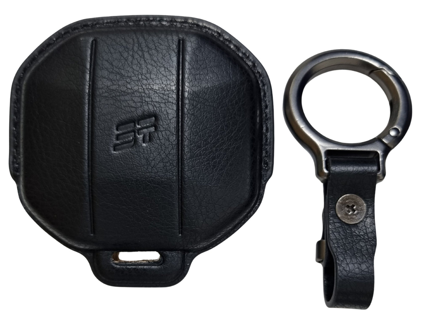 Black Jetour Hybrid Car Key Cover – Alcantara / Leather Finish with a keychain on a white background