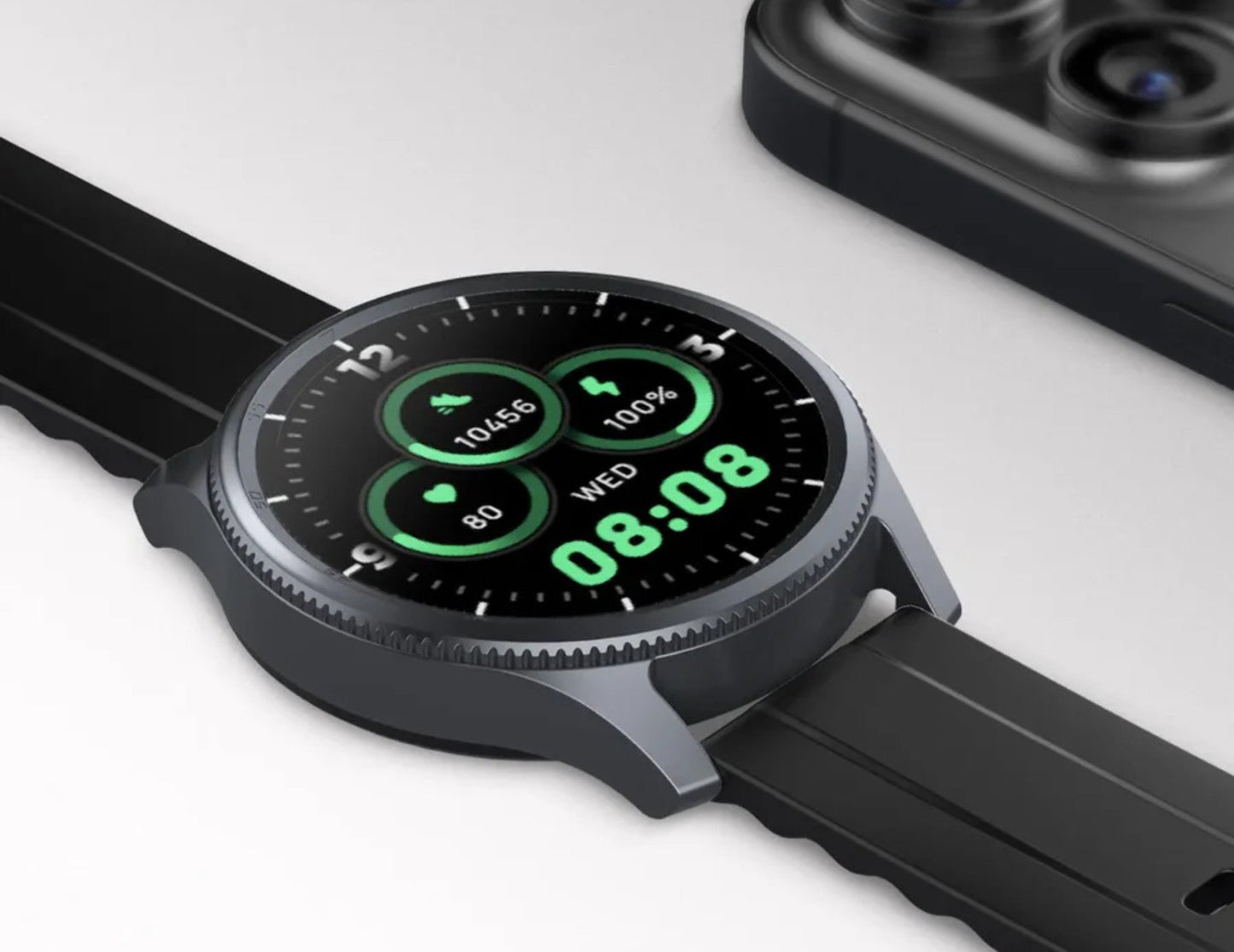 Smartwatch with a black strap on a white background