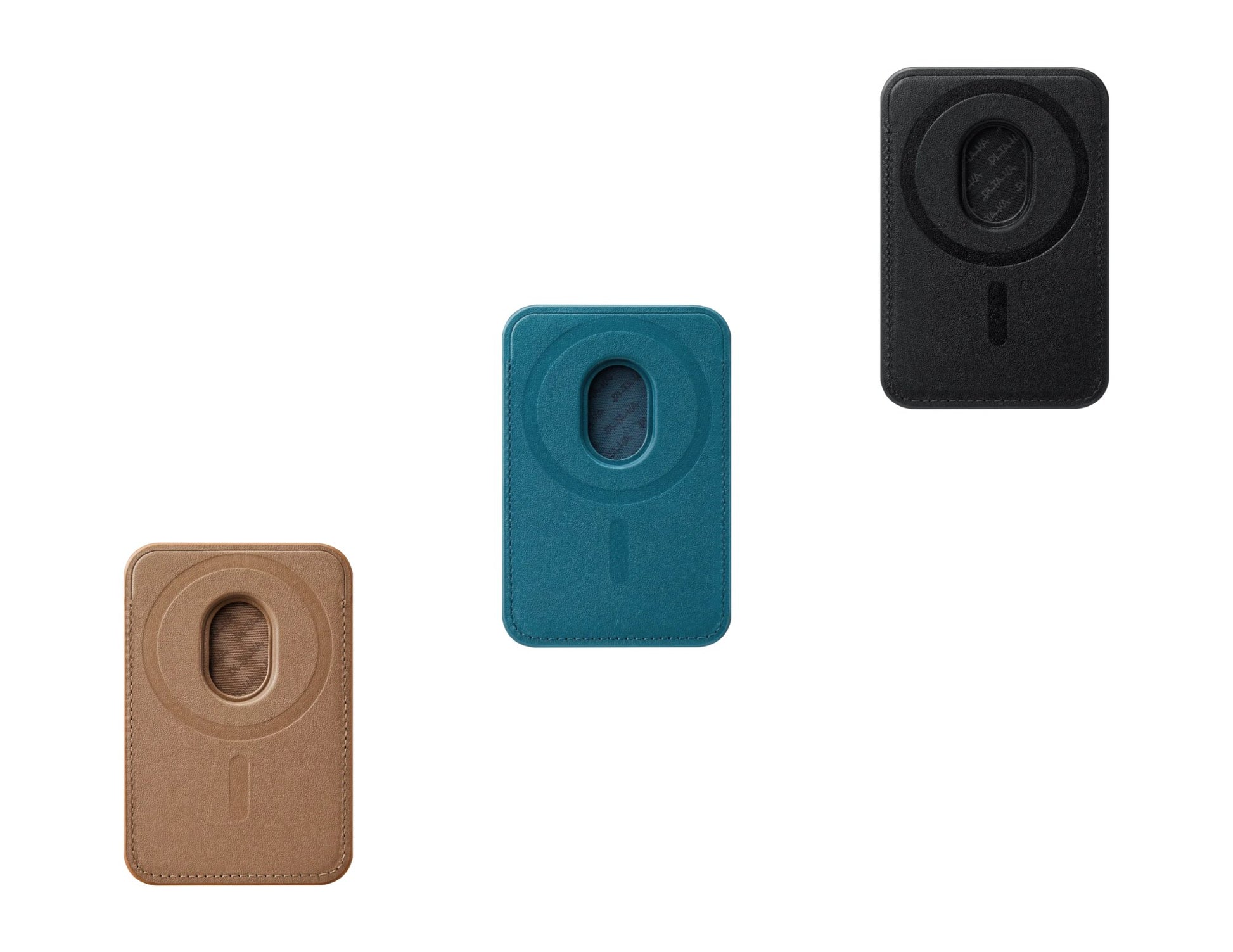 Three Pitaka MagSafe Woven Wallet – Magsafe Compatible MWW240 in brown, blue, and black on a white background