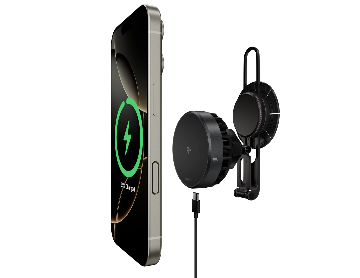 شاحن سيارة MagEasy MagMount الذكي للتبريد مع Qi2 15W | شاشة السيارة | MCGIPH301SG24