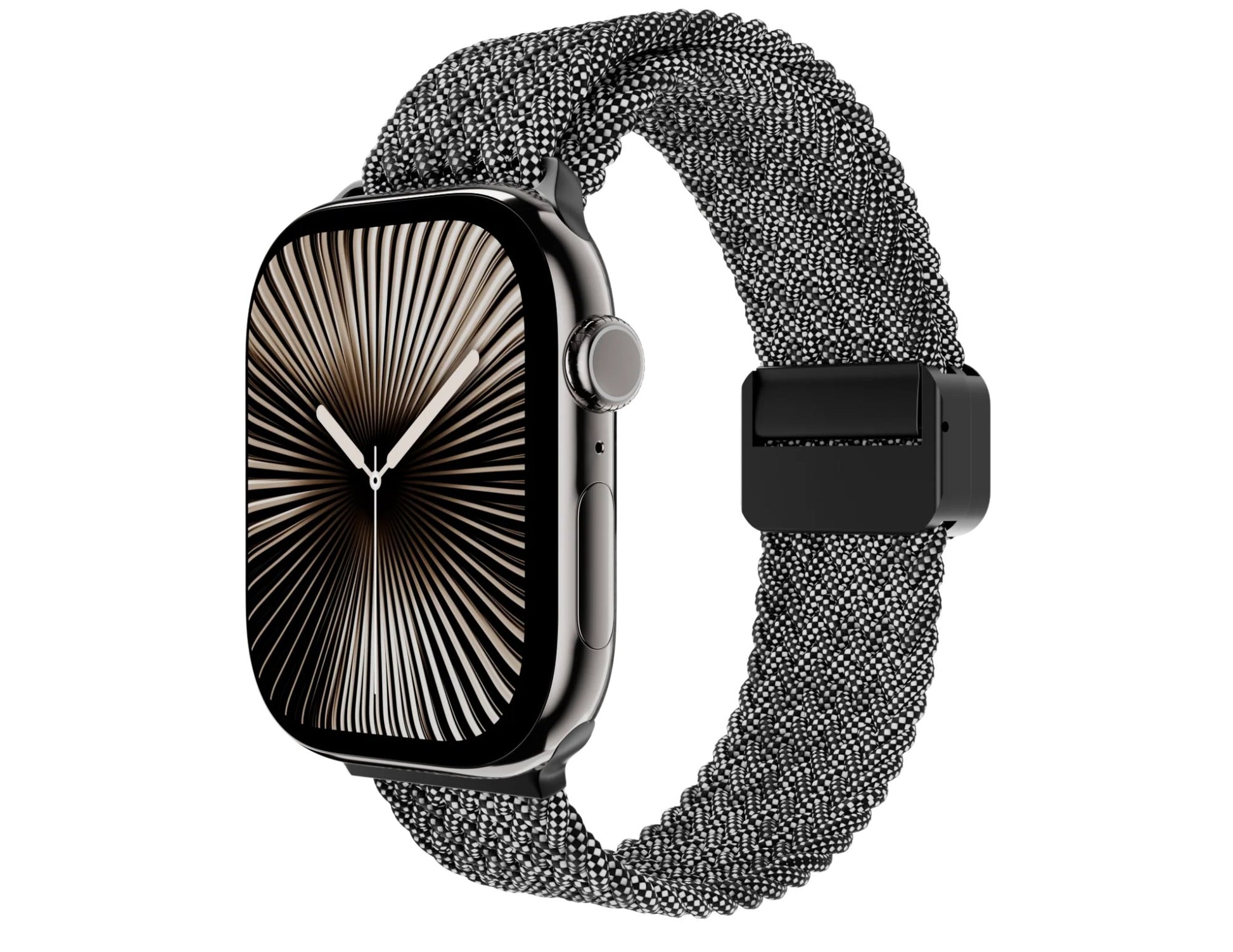 Smartwatch with a metallic band on a white background