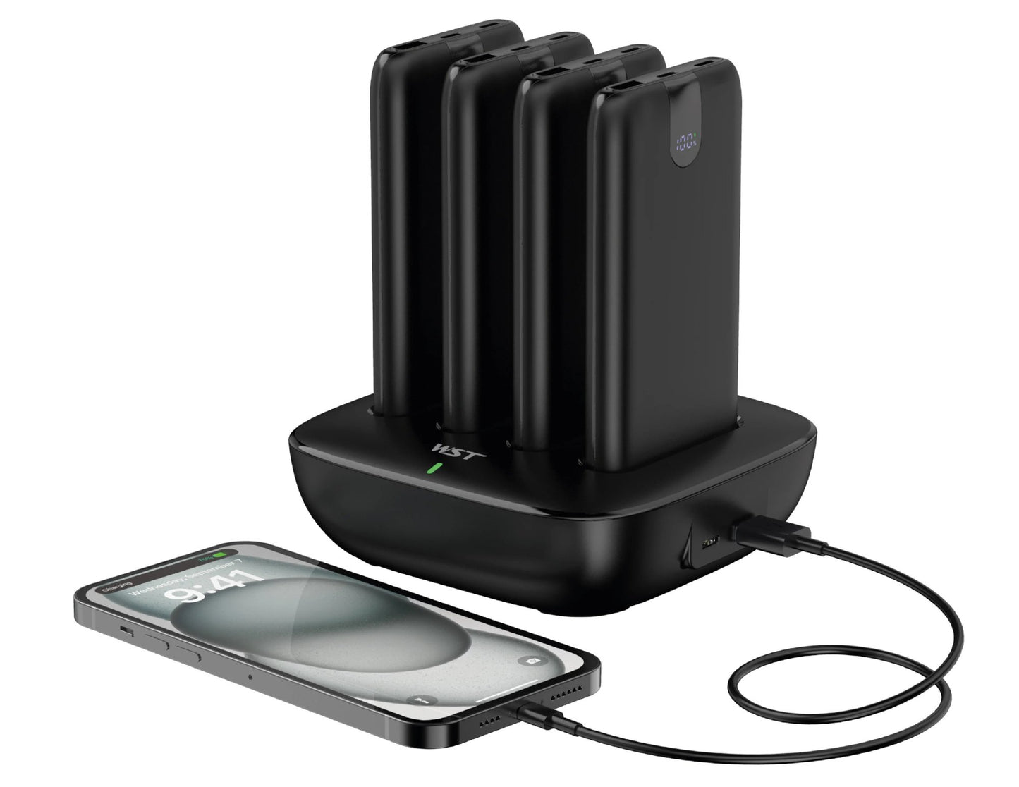 WST WP0264 4-in-1 10000mAh Power Bank Docking Station with Built-in Cables