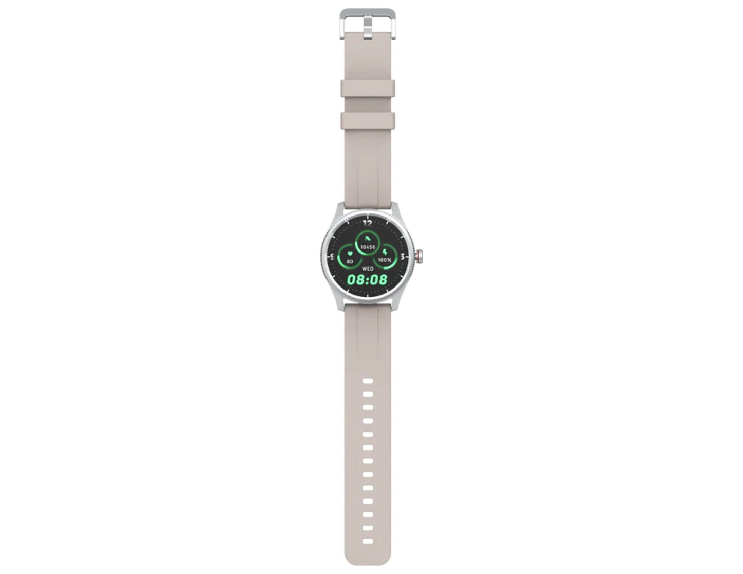 Smartwatch with a beige strap on a white background