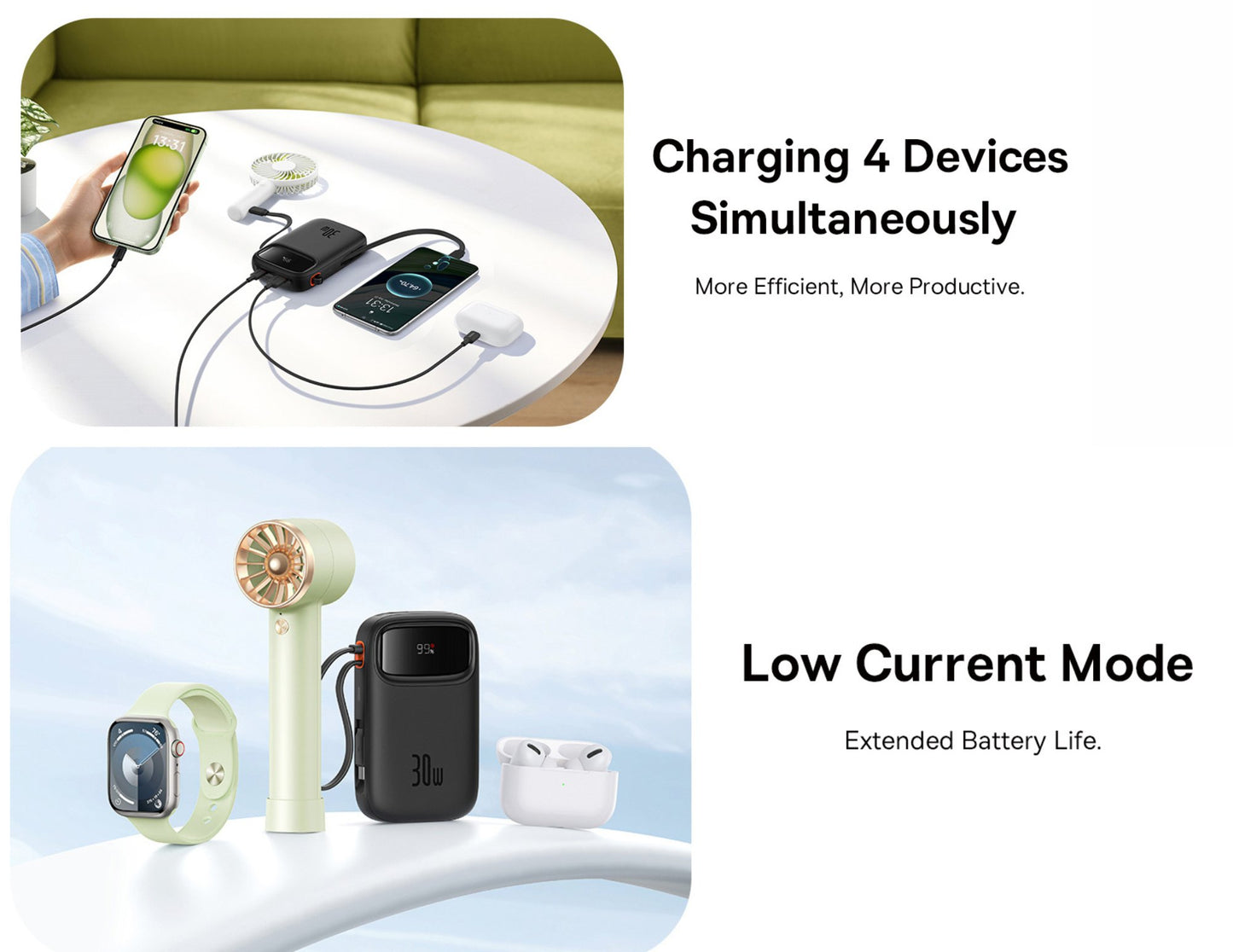 Charging station with multiple devices being charged, highlighting efficiency and productivity.