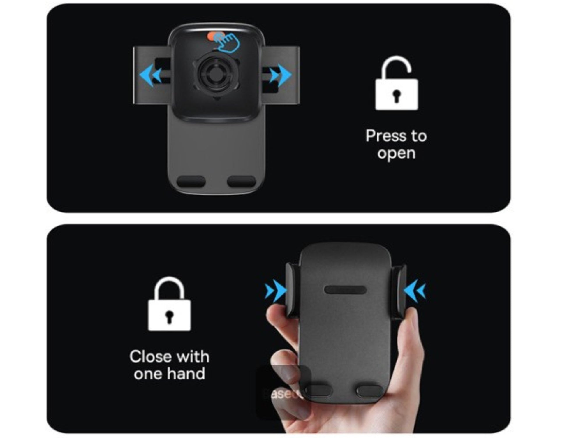 Black car mount with instructions on a black background