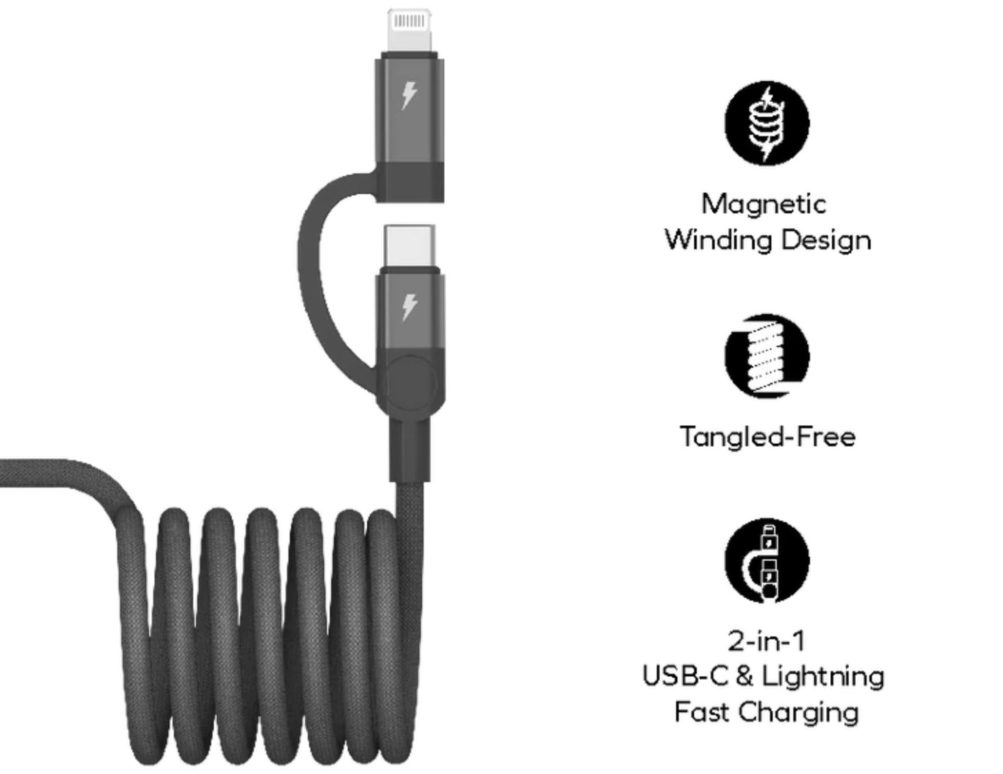 كابل مغناطيسي من Momax Mag.Link USB-C إلى Lightning وUSB-C (DL58D/DL58L2) – 1 متر