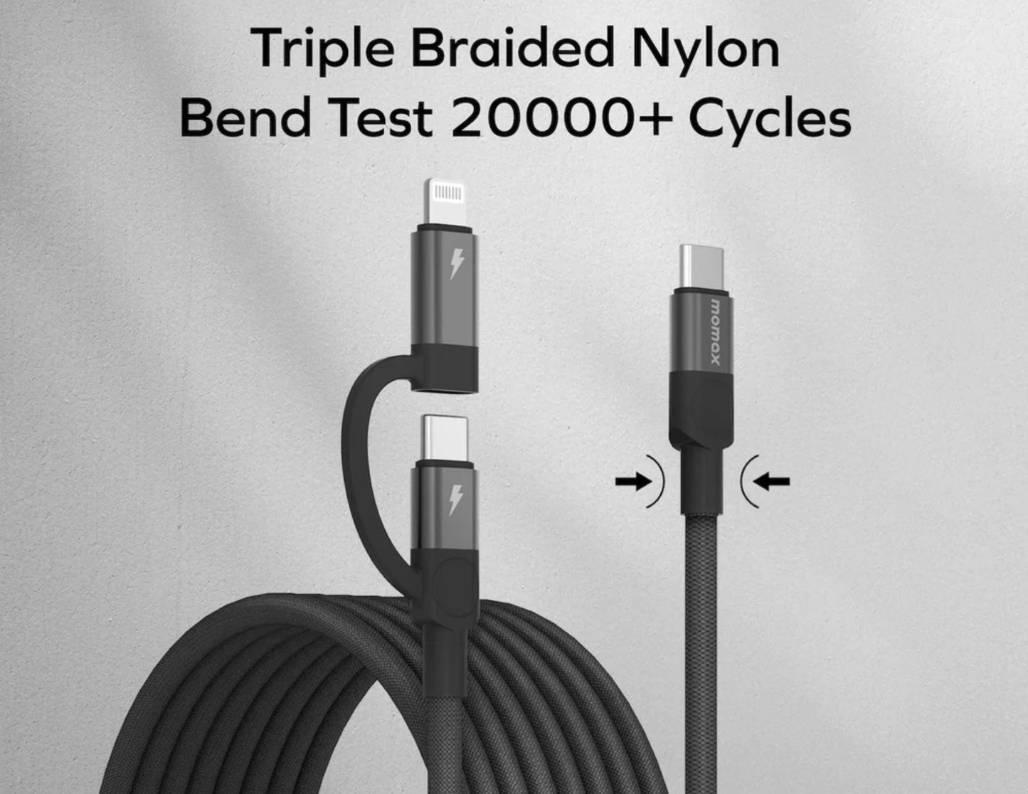 كابل موماكس ماج لينك دوو المغناطيسي 2 في 1 (من USB-C إلى USB-C وLightning) - شحن سريع 60 وات بطول 2 متر