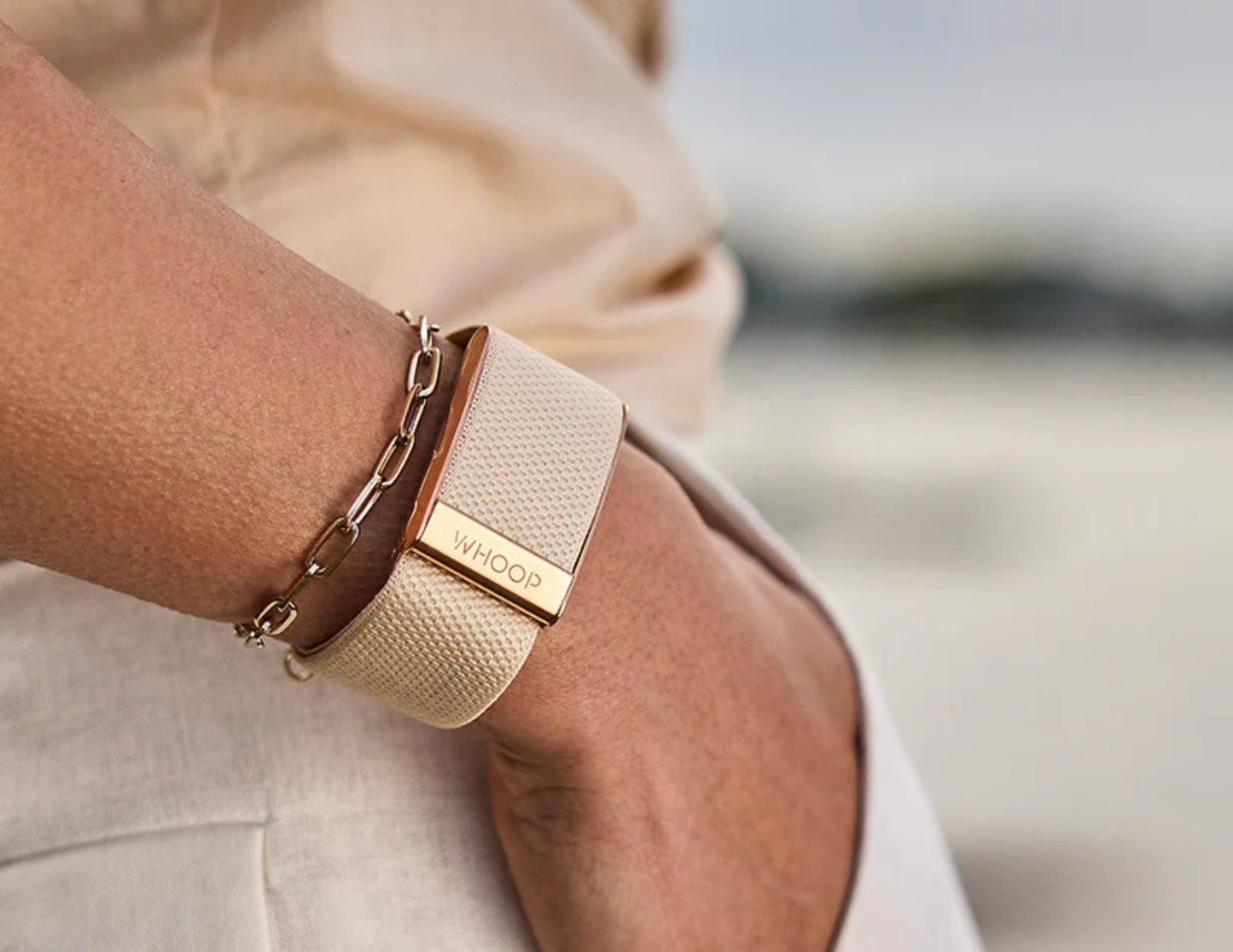 WHOOP SuperKnit Luxe Bands – Onyx with Gold & Sand Dune