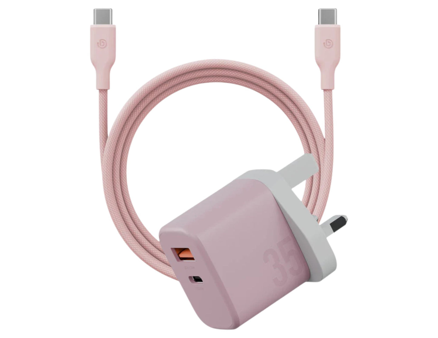 Pink Bazic Velox Kit UK 1C1A PD35W GaN Charger + 1.5M C2C 60W Cable – CHR-GPVLX-UK on a white background