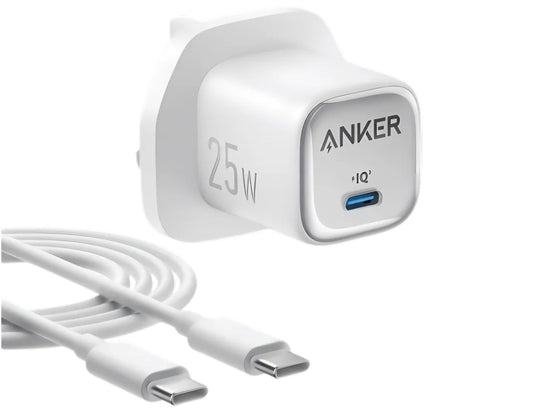 Anker charger with USB-C cable on a white background