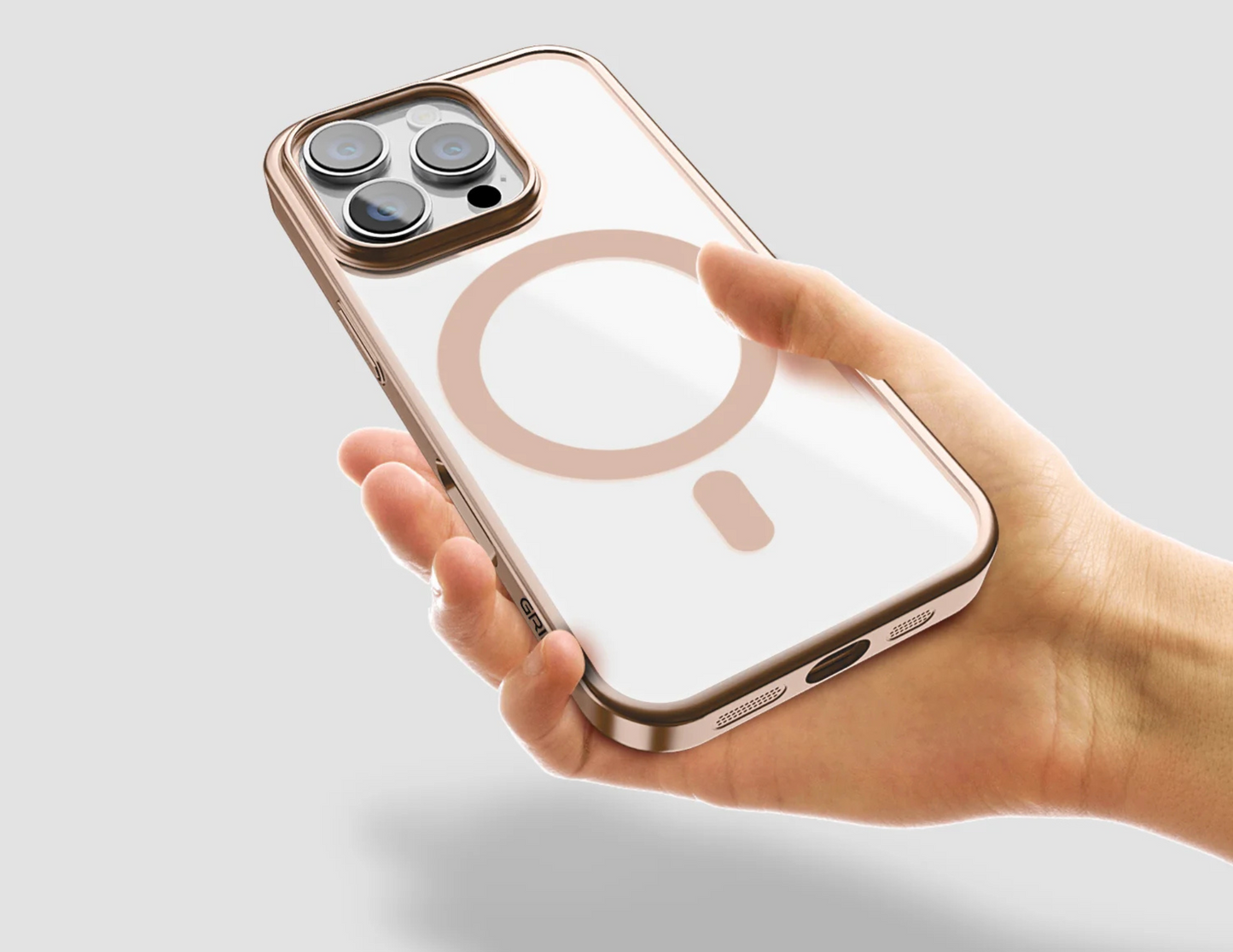 GRIPP Glacier SlimMag Case Taupe Gold showcasing its ultra-slim and lightweight design.