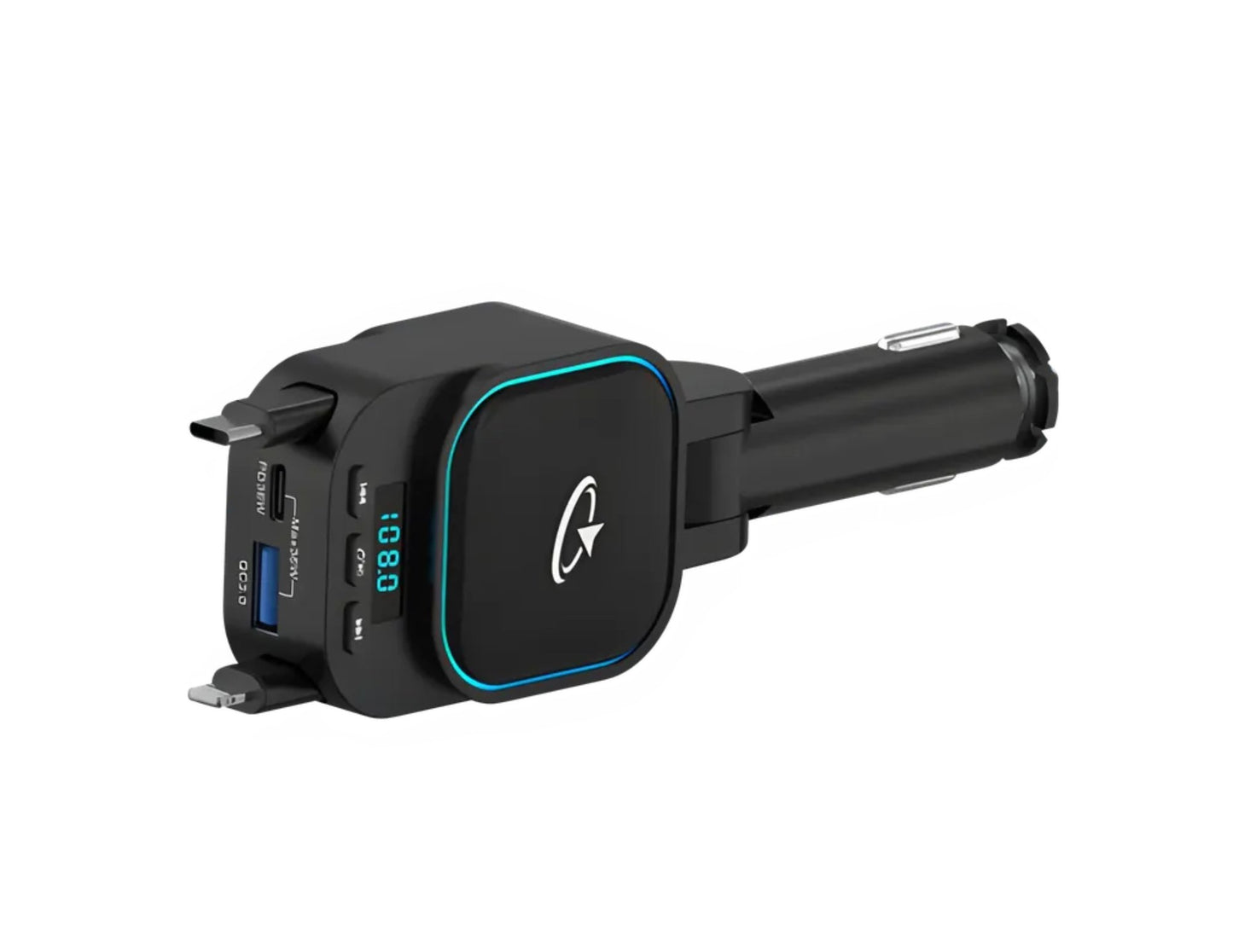 Black Goaltage PowerTune Pro Bluetooth FM Transmitter GT-FMTR02 – 96W with digital display on a white background