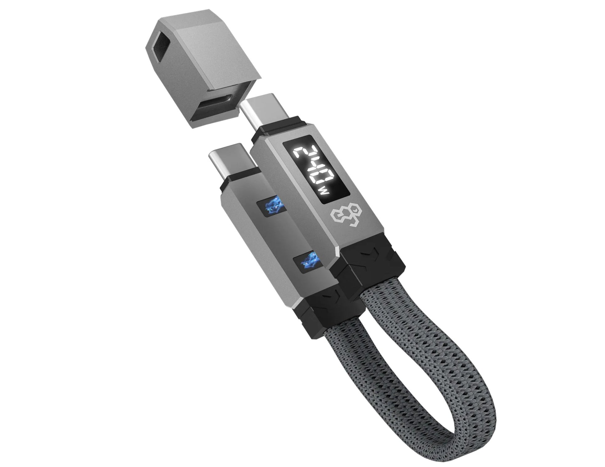 USB cable with digital display on a white background