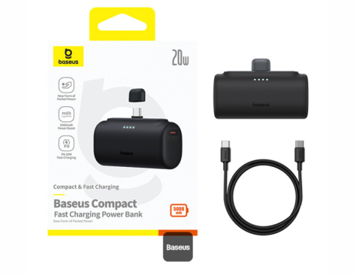 Baseus Compact Fast Charging Power Bank Type-C 5000mAh 20W Cluster Black P10068306113-00