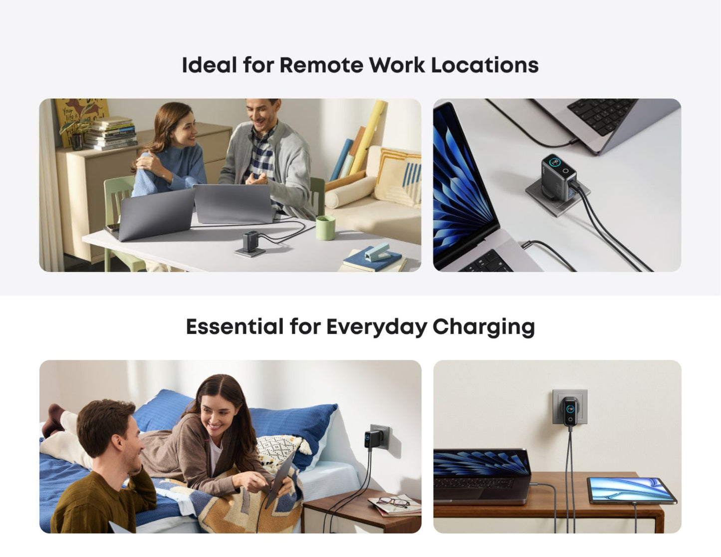 شاحن Anker GaN للكمبيوتر المحمول بقوة 140 واط و4 منافذ مع كابل USB-C وشاشة ذكية (B2697KZ1)