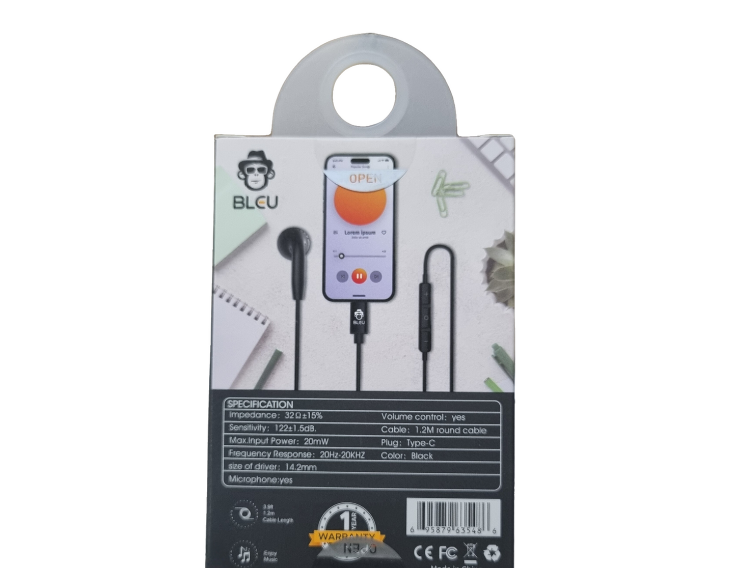 BLEU Mono Earphone With Type - C Connector BL-003 - THABTHABA STORE