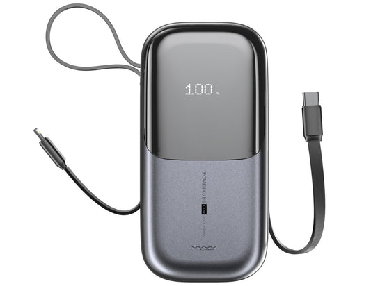 Vyvylabs Power Lite Digital Display Power Bank 20000mAh 65W with C+L Fast Charging Cable – VBQ08-TN on a white background