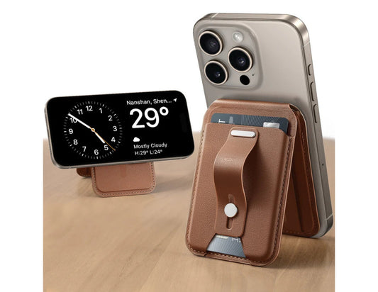 ESR Grip Wallet Stand (HaloLock) – MagSafe-Compatible Card Holder with Adjustable Stand – Black & Brown