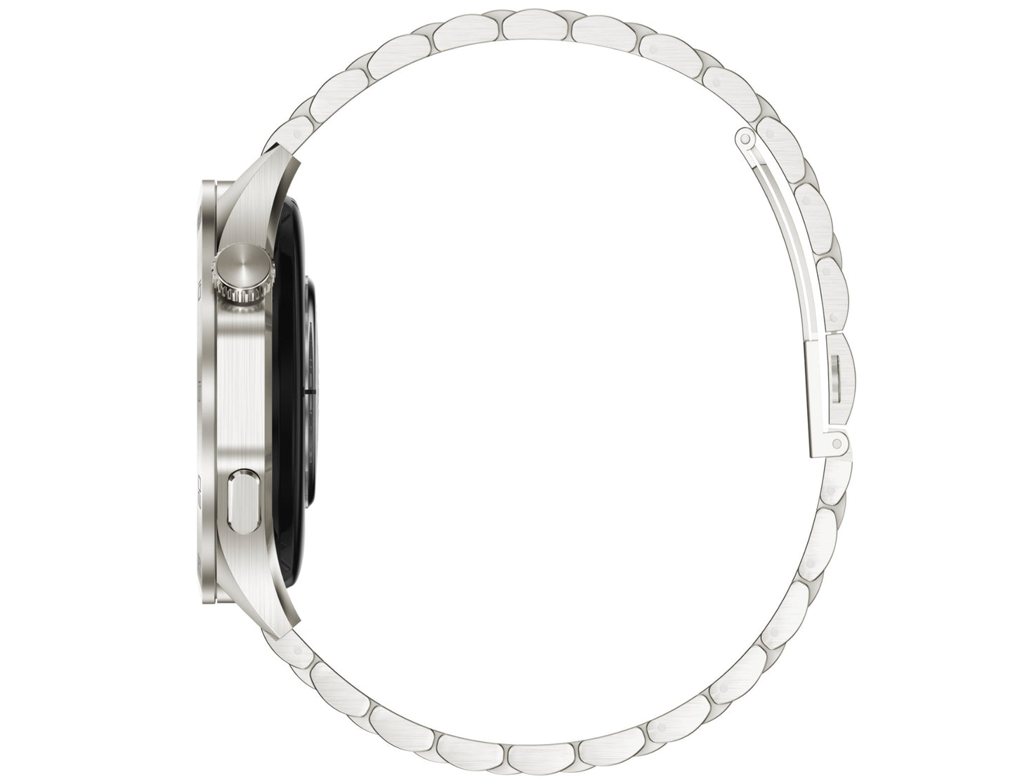 Silver watch band on a white background