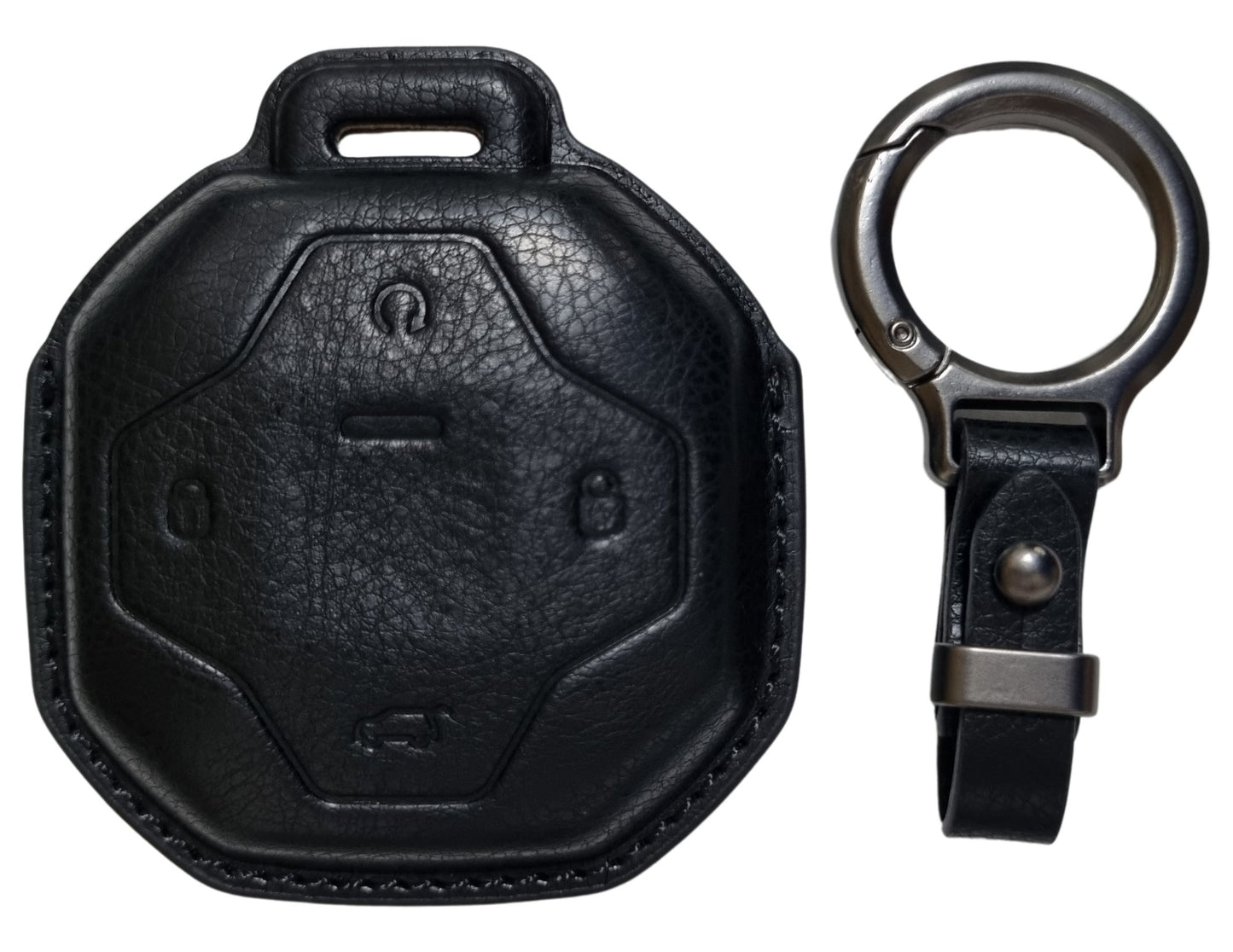 Jetour T2 Car Key Cover – Alcantara / Leather Finish with keychain on a white background