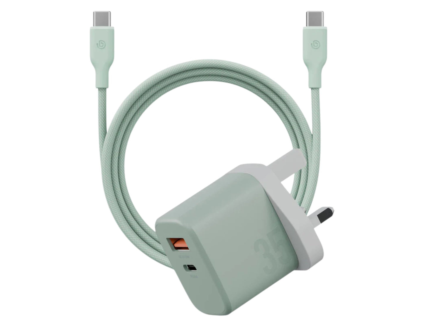 Green Bazic Velox Kit UK 1C1A PD35W GaN Charger + 1.5M C2C 60W Cable – CHR-GPVLX-UK on a white background
