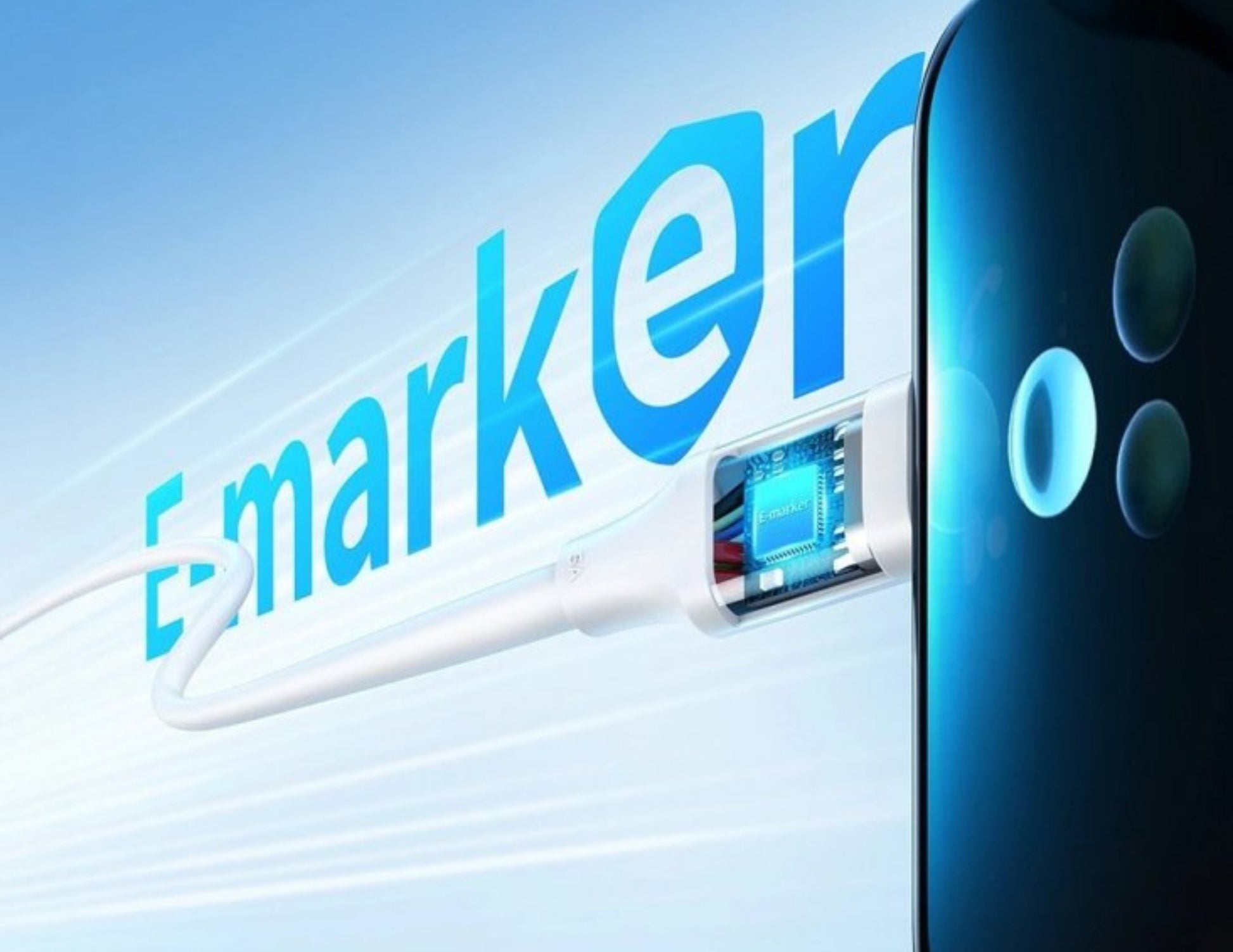 UGREEN 100W USB-C to USB-C PD Fast Charging Cable 2M – 60552 with smartphone on a light blue background