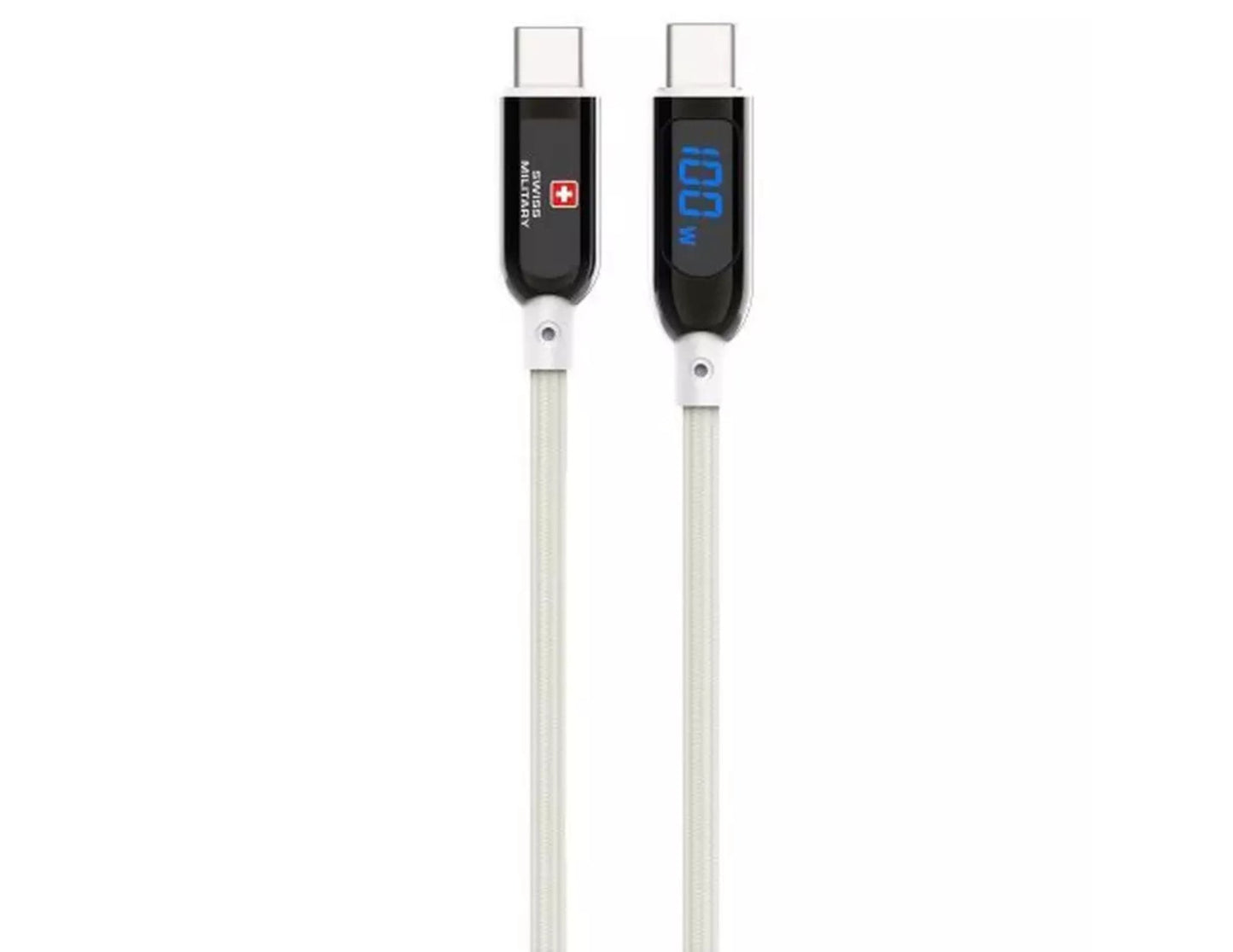 Swiss Military 1M USB-C to USB-C Cable 100W with LED Indicator – SM-CB-CC100WLED-1M on a white background