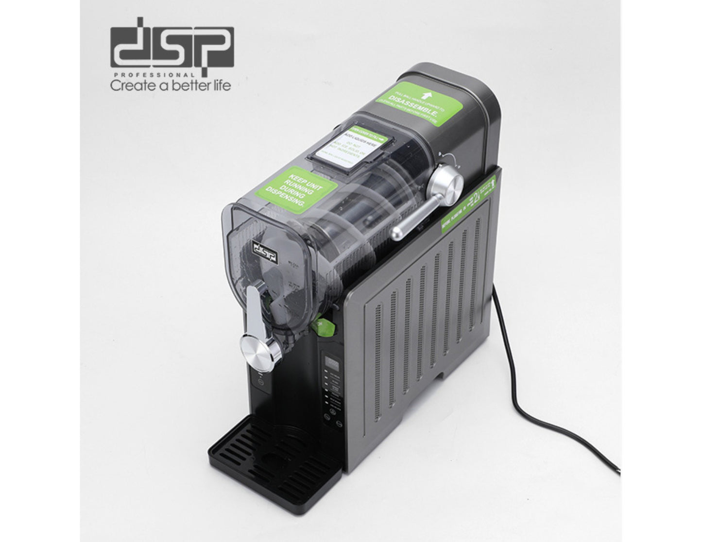 Black DSP Slushie & Frozen Drink Maker – KJ3085 with branding on a white background