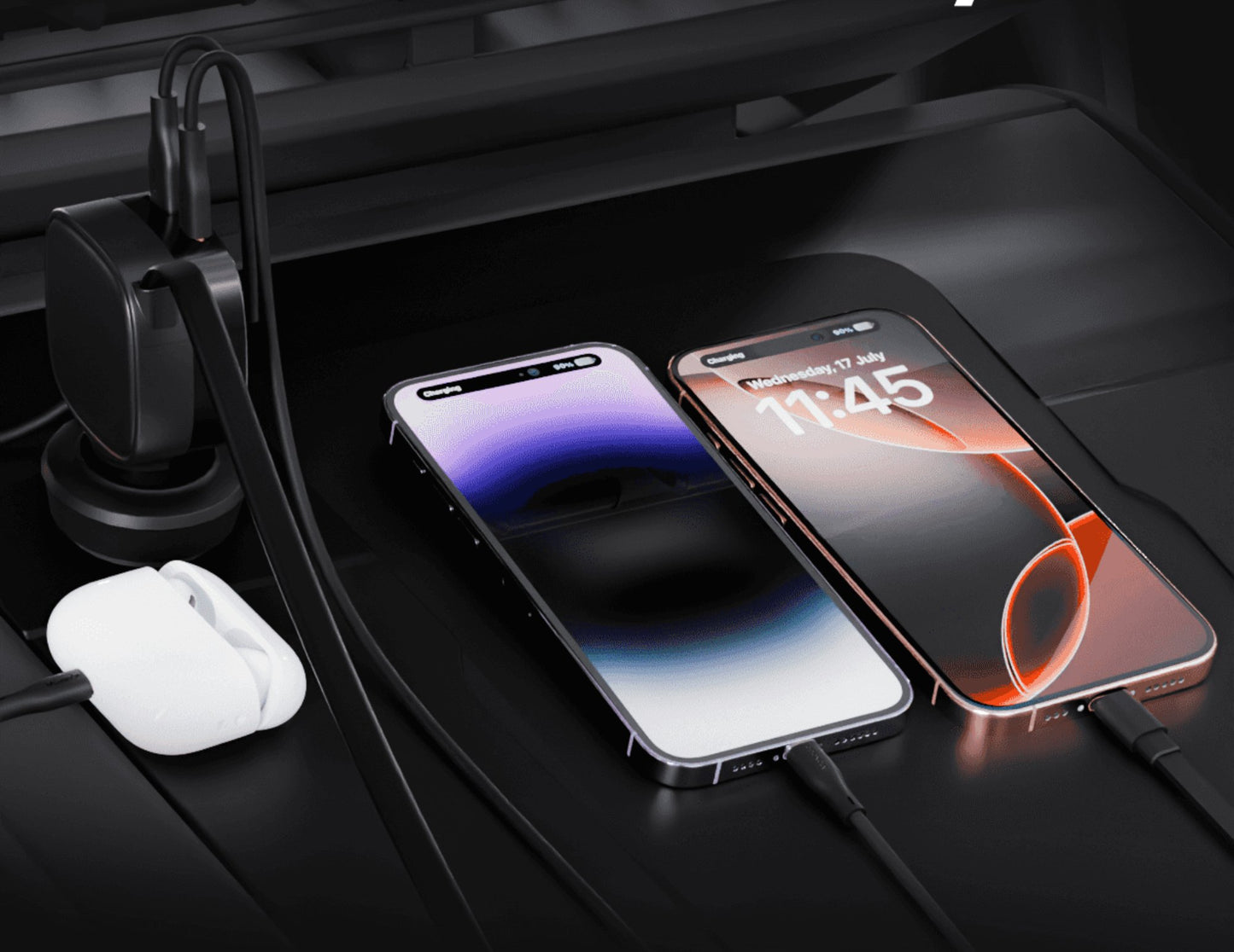 Moxedo Ultra Fast Car Charger MX-CC031 – 84W Dual Port with Built-in USB-C Retractable Cable