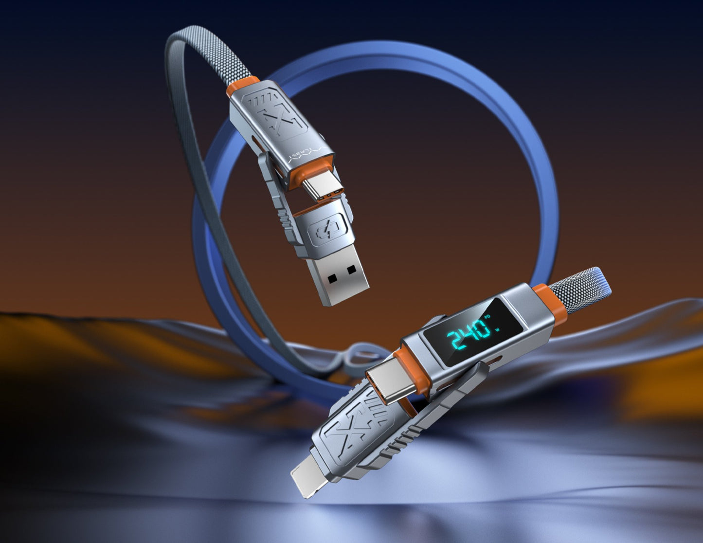 كابل شحن سريع Stellar 4 في 1 من Vyvylabs بقوة 240 واط - USB وType-C إلى C + Lightning (VCXQ-DGY)