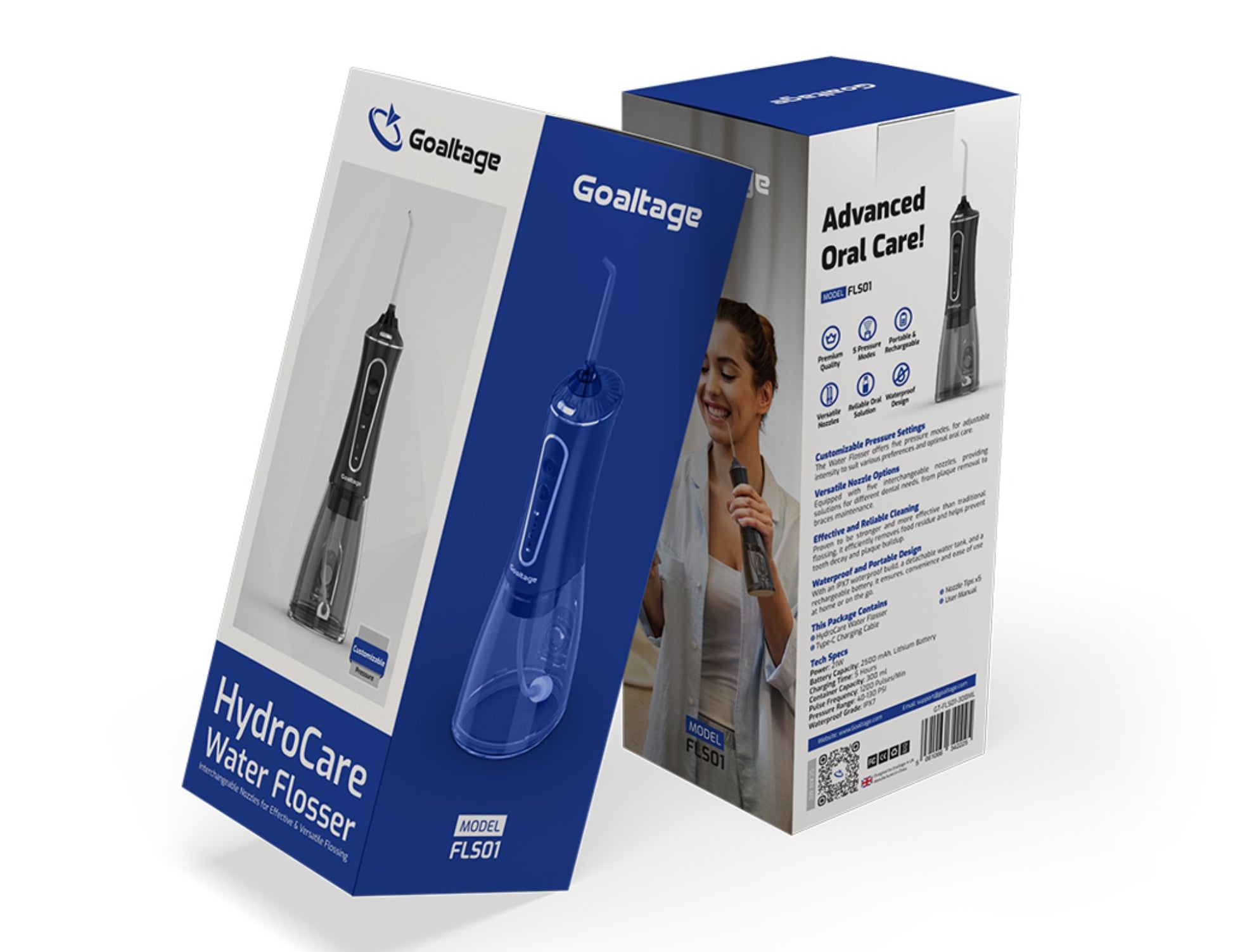 Goaltage HydroCare Water Flosser packaging on a white background