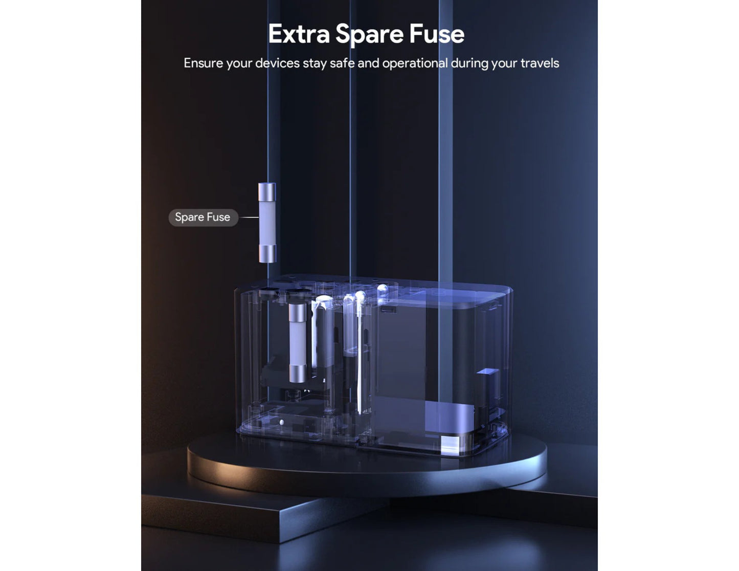 Spare fuse container with labeled 'Extra Spare Fuse' on a dark background