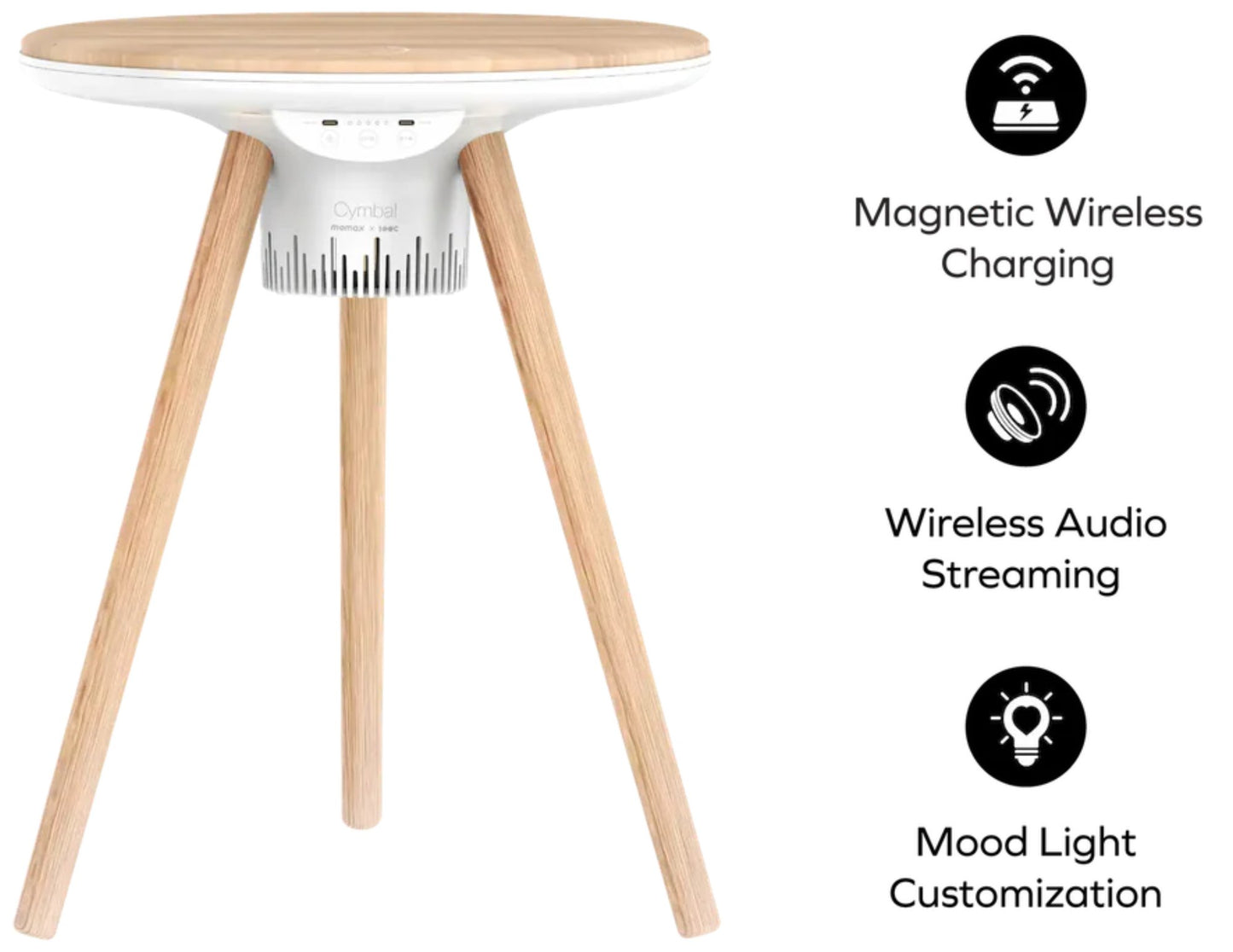 Momax Cymbal QC7W Smart Foldable Table – Wireless Charging, Speakers, LED Lights