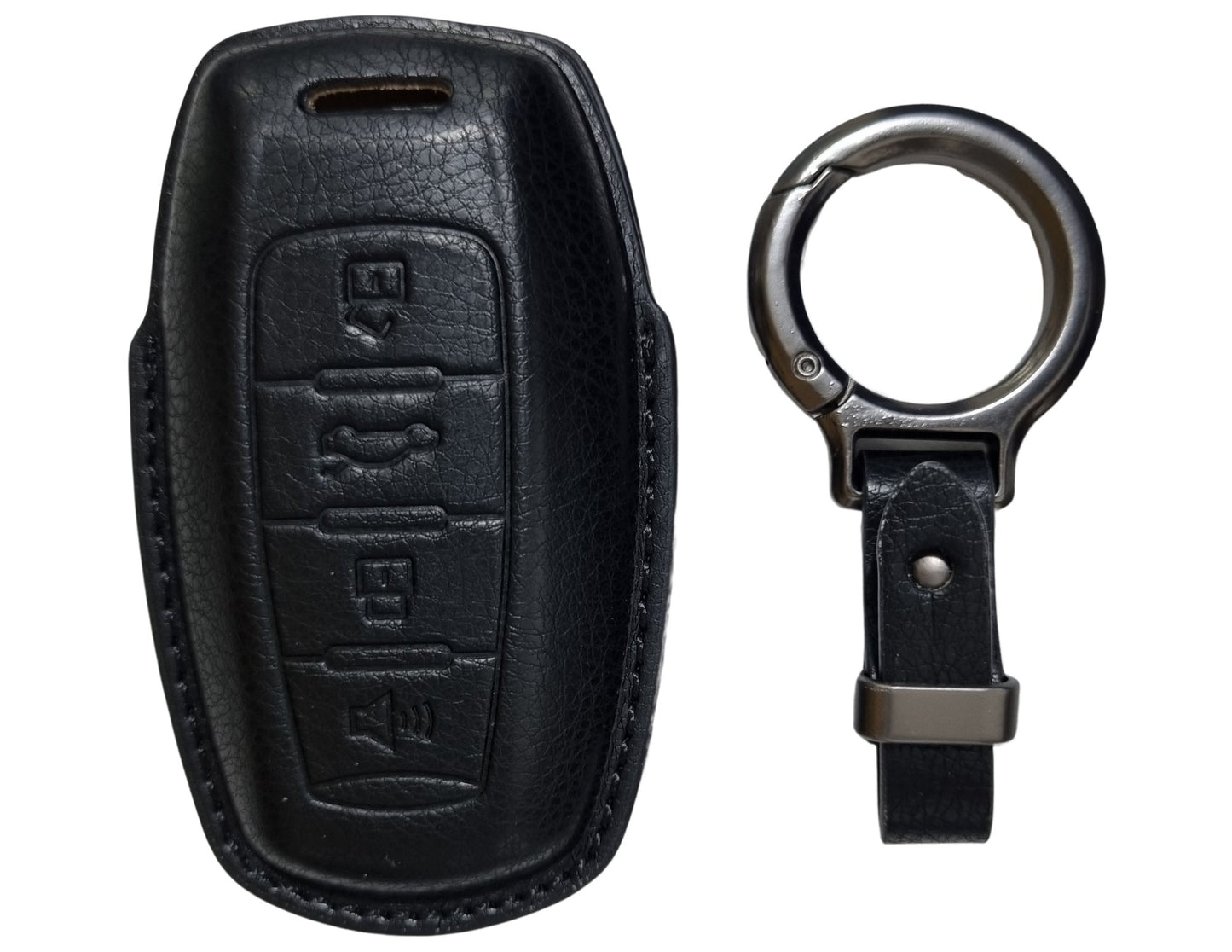 Black Car Key Cover for Haval H9 – Alcantara or Leather with keychain on a white background