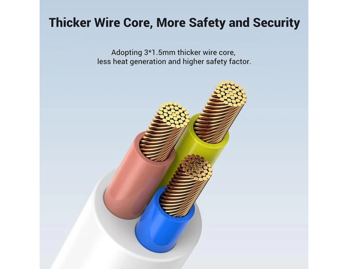 Cable with thicker wire core on a light blue background