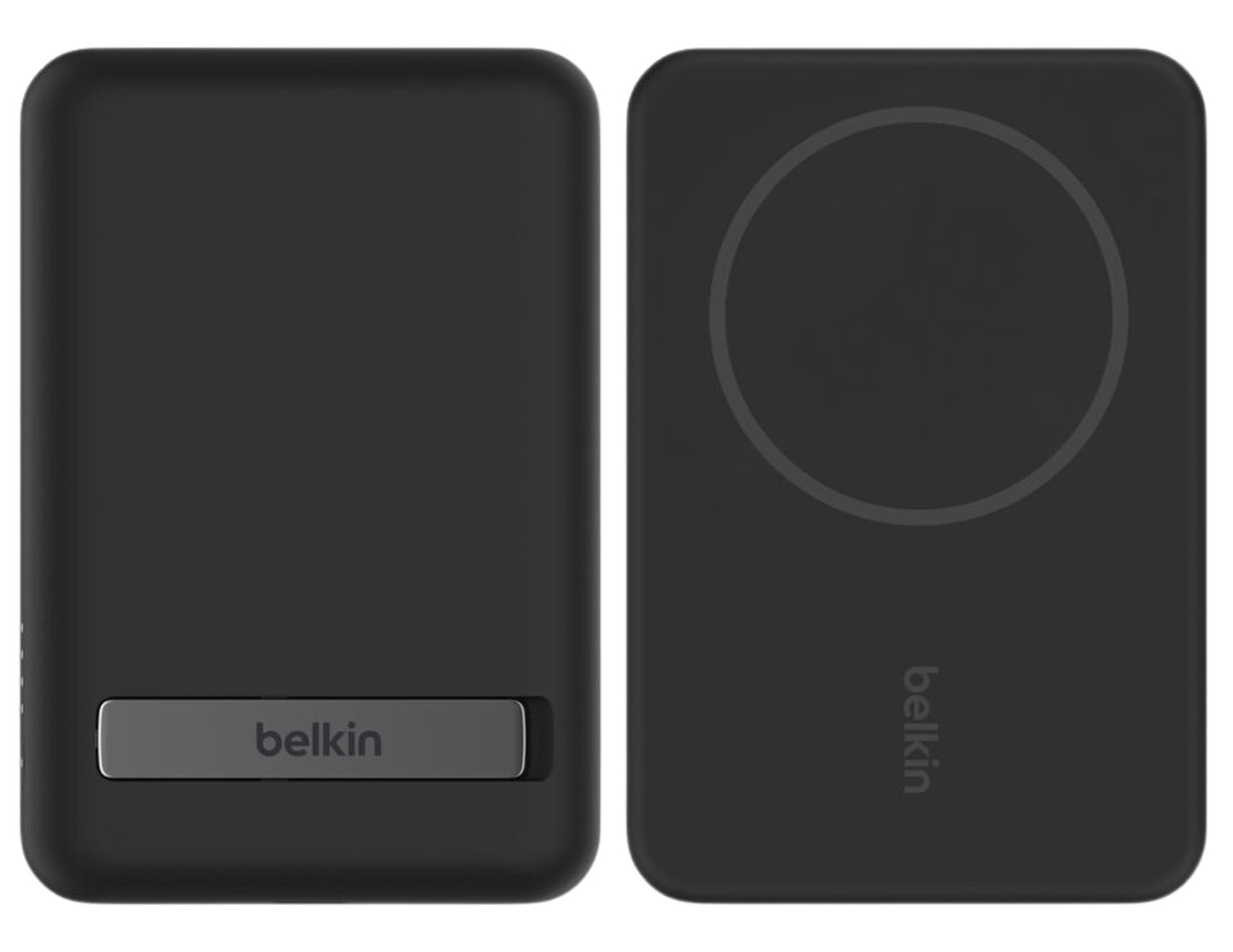 Belkin BoostCharge Magnetic Wireless Power Bank 5000mAh with Fold-out Stand – BPD004btBK – Black with Belkin branding on a white background
