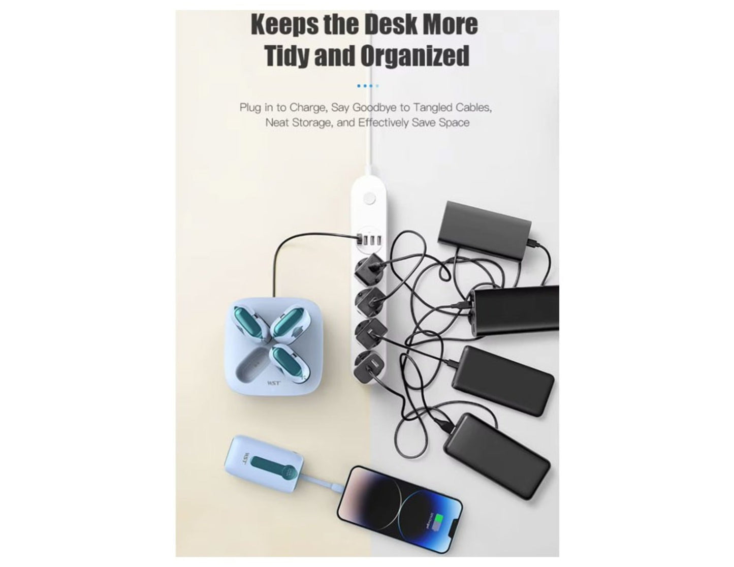 Desk organizer with charging station and cable management