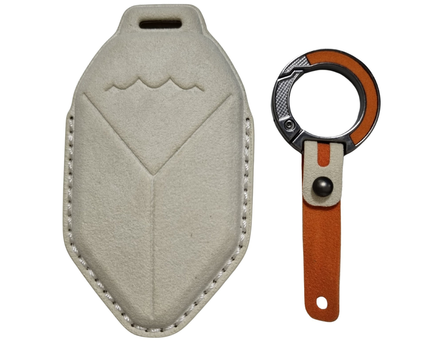 Beige Car Key Cover for Leopard 8 – Alcantara on a white background