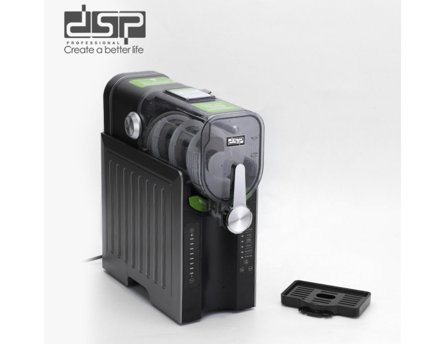 Black DSP Slushie & Frozen Drink Maker – KJ3085 with a control panel on a white background, featuring the DSP logo.