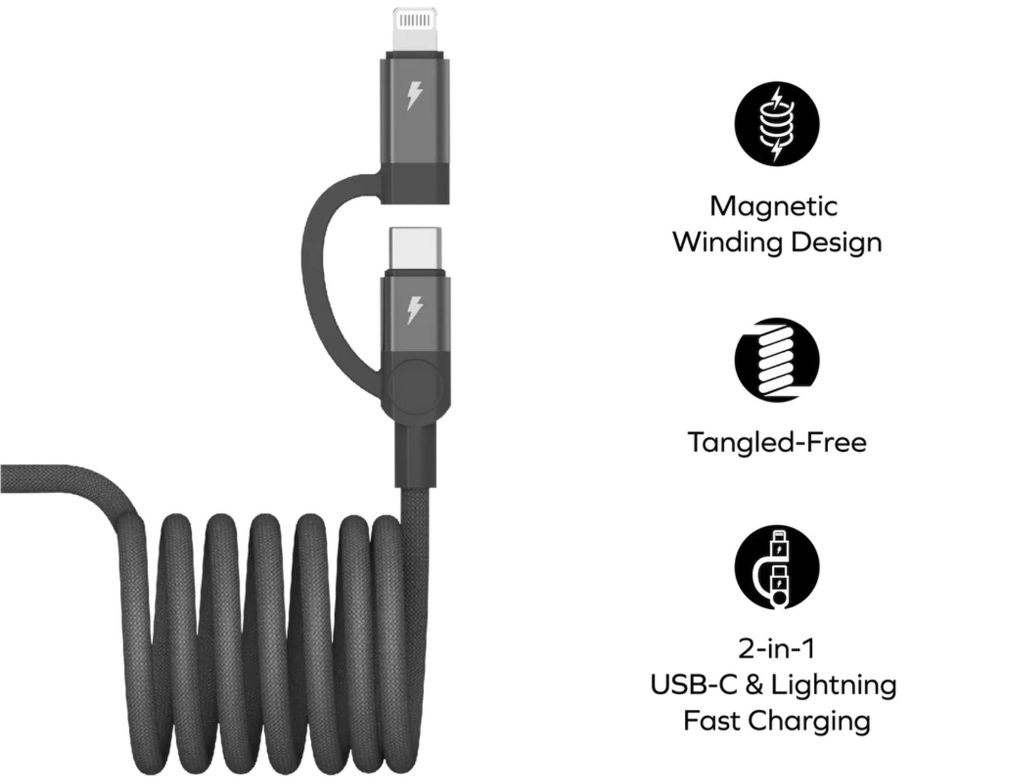 كابل موماكس ماج لينك دوو المغناطيسي 2 في 1 (من USB-C إلى USB-C وLightning) - شحن سريع 60 وات بطول 2 متر