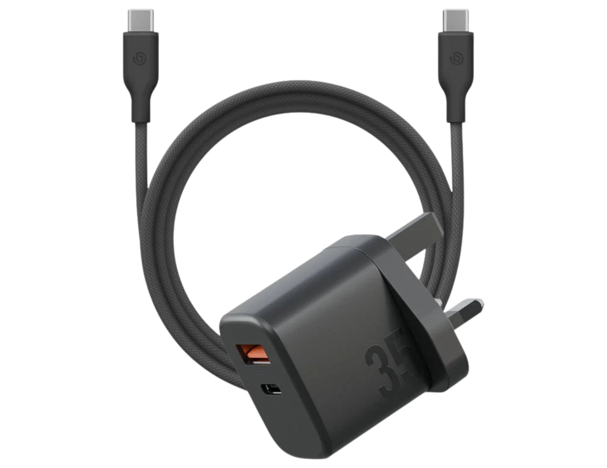 Black Bazic Velox Kit UK 1C1A PD35W GaN Charger + 1.5M C2C 60W Cable – CHR-GPVLX-UK on a white background