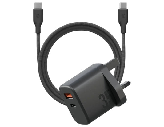 Black Bazic Velox Kit UK 1C1A PD35W GaN Charger + 1.5M C2C 60W Cable – CHR-GPVLX-UK on a white background