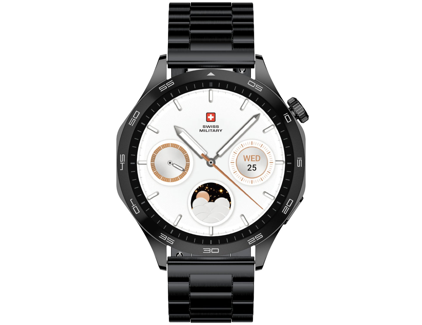 Smartwatch with a black metal band on a white background