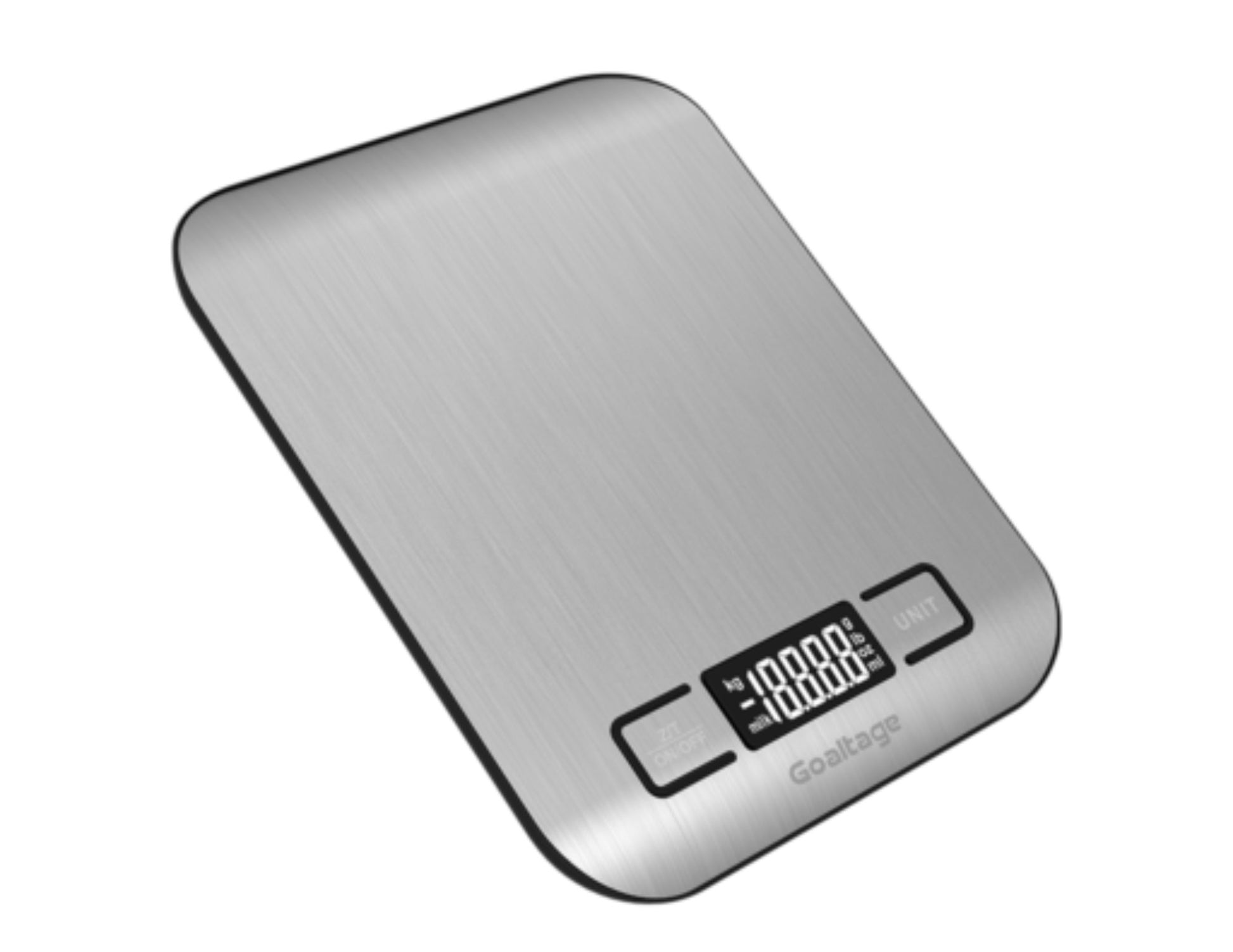 Goaltage TrueBalance Digital Kitchen Scale GT-SCL01-KC with a metallic finish on a white background