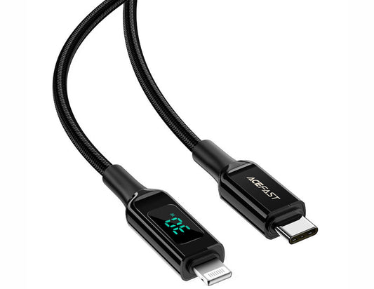Black USB cable with digital display and ACEFAST branding on a white background
