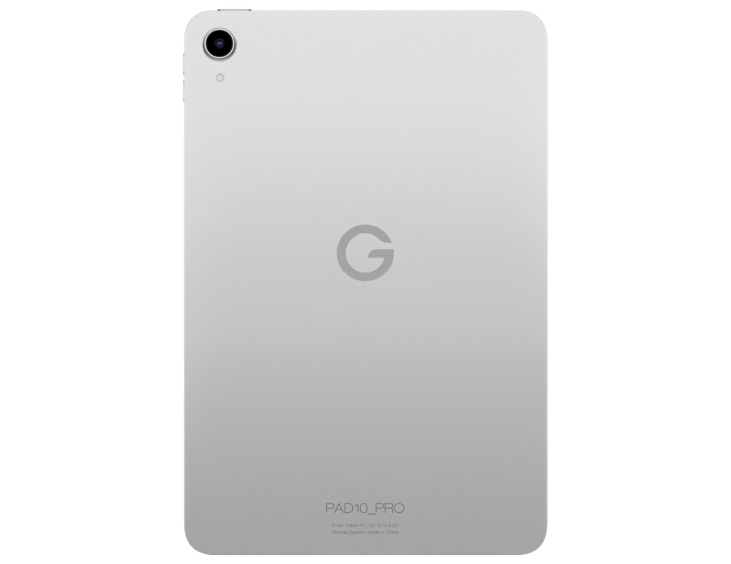 Silver G-Tab PAD 10 Pro – 10.1" IPS Tablet (Android 14, 10GB RAM, 128GB ROM, 6580mAh, 5G WiFi) on a white background